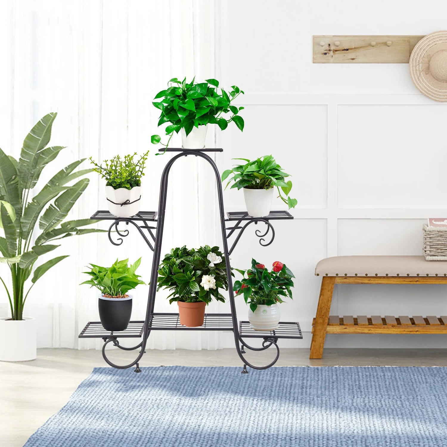 6 Tiers Plant Stand for Black Metal Flower Pot Shelf