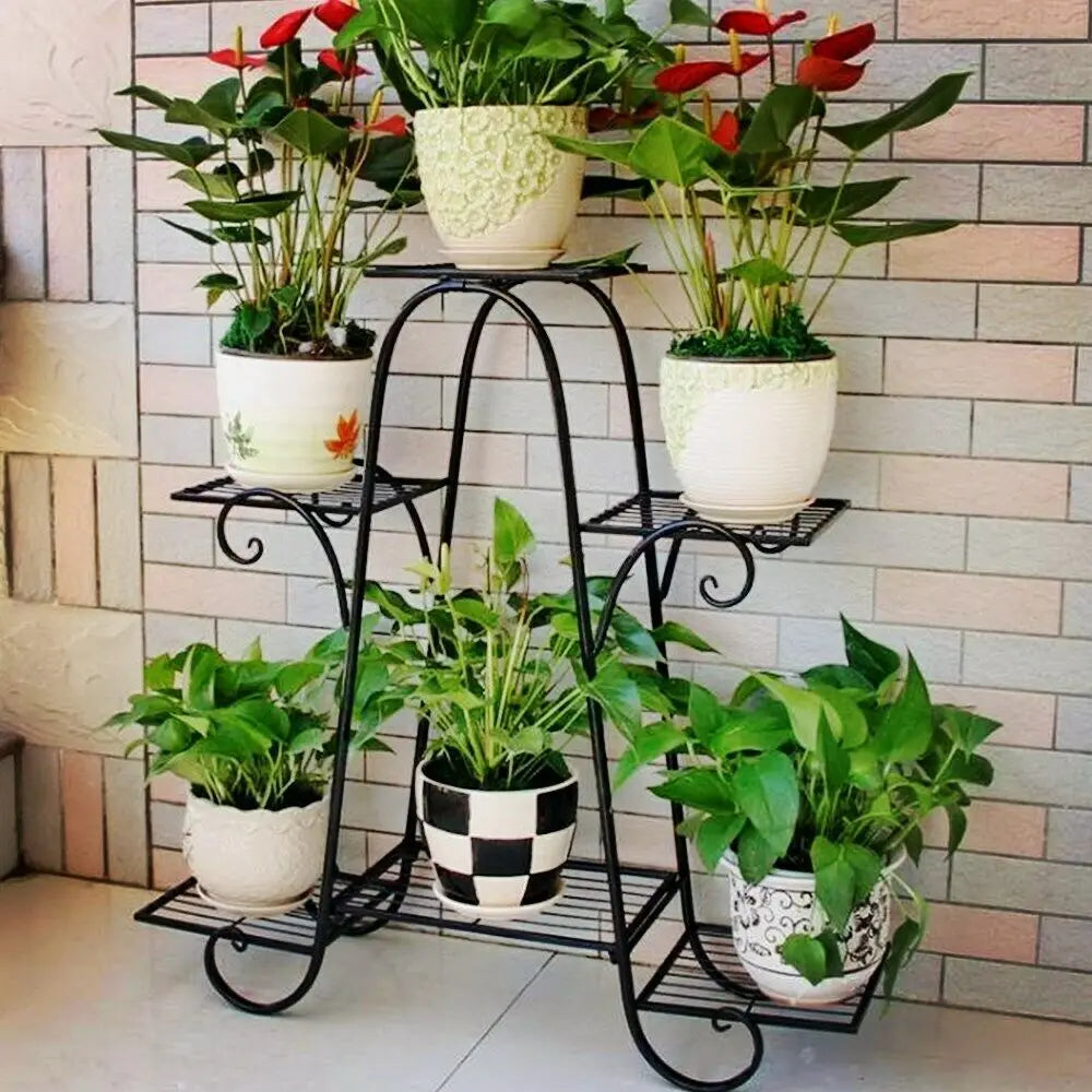 6 Tiers Plant Stand for Black Metal Flower Pot Shelf