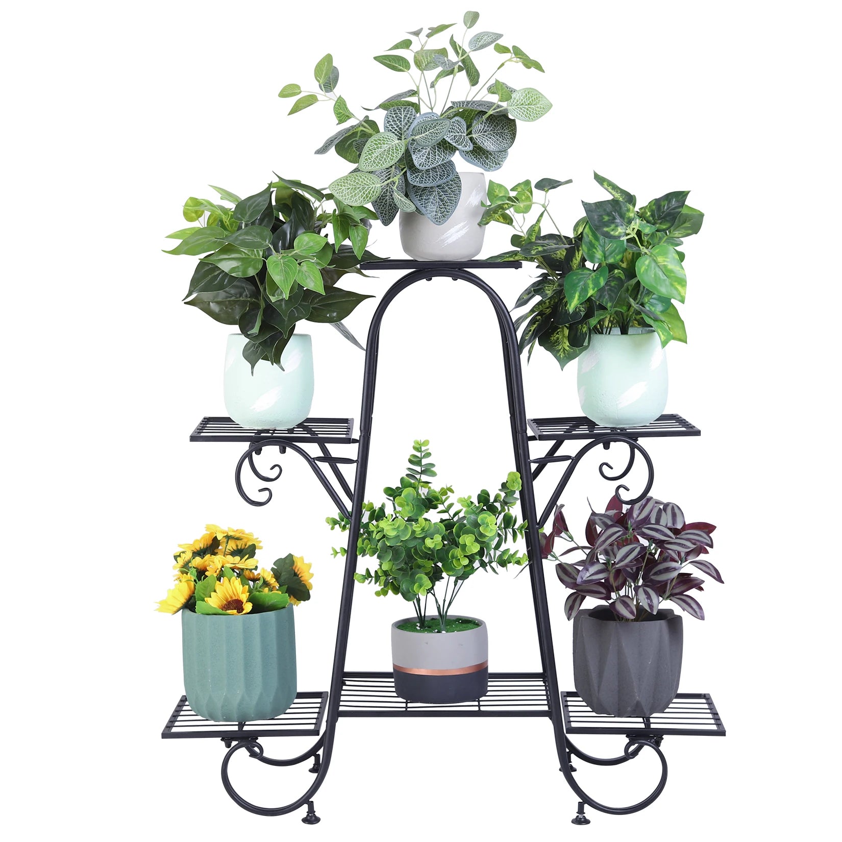 6 Tiers Plant Stand for Black Metal Flower Pot Shelf