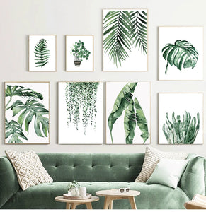 Scandinavian Style Tropical Plants Poster Green Leaves Decorative Picture Modern