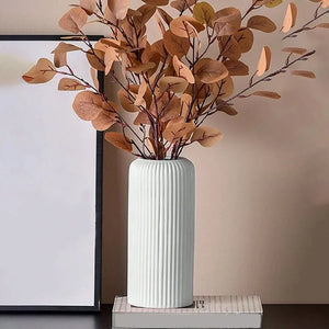1Pc Chic Striped Ceramic-Look Plastic Vase