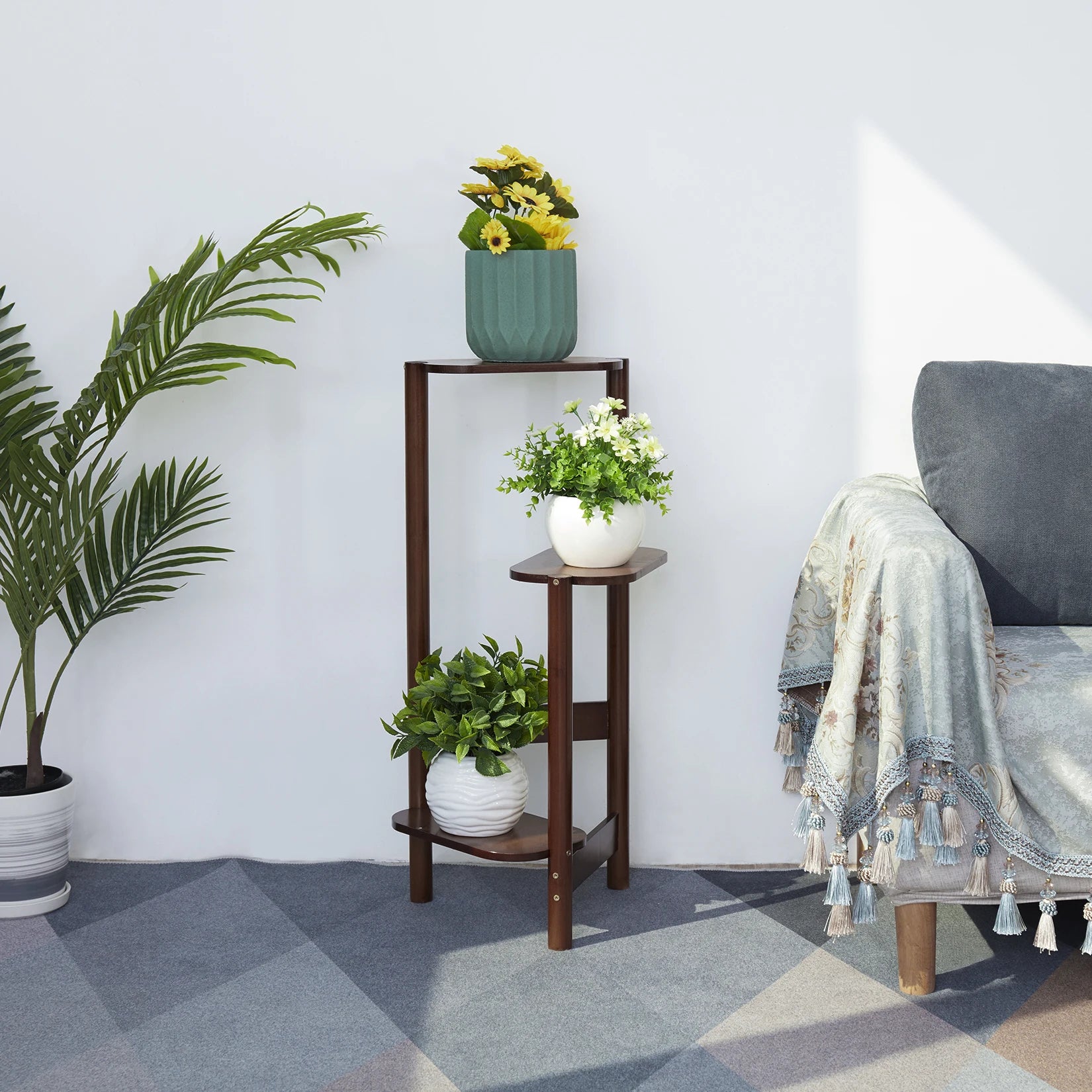 3 Tier Bamboo Tall Corner Plant Rack Planter Stand