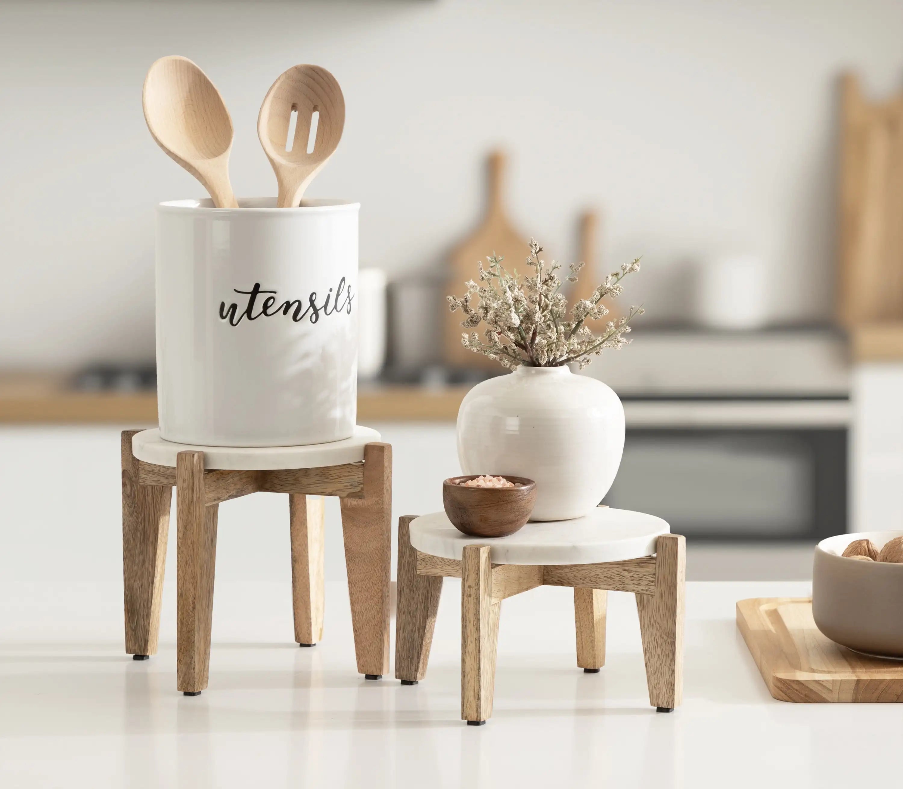 Modern Marble Two-Piece Plant Stands