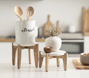 Modern Marble Two-Piece Plant Stands