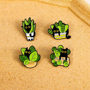 Cats in Plants Enamel Pins 