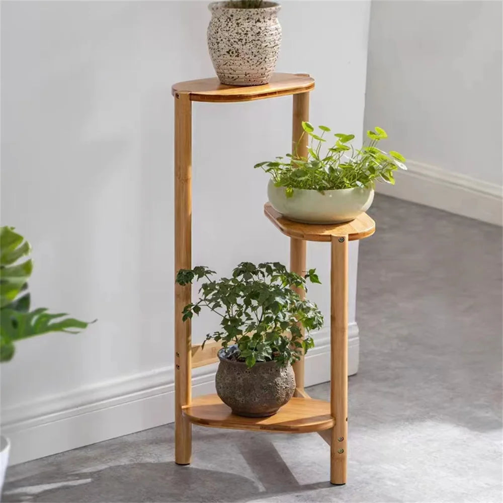 3 Tier Bamboo Corner Plant Stand Simplicity Flower Pot Holder Shelf