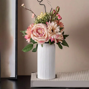 1Pc Chic Striped Ceramic-Look Plastic Vase