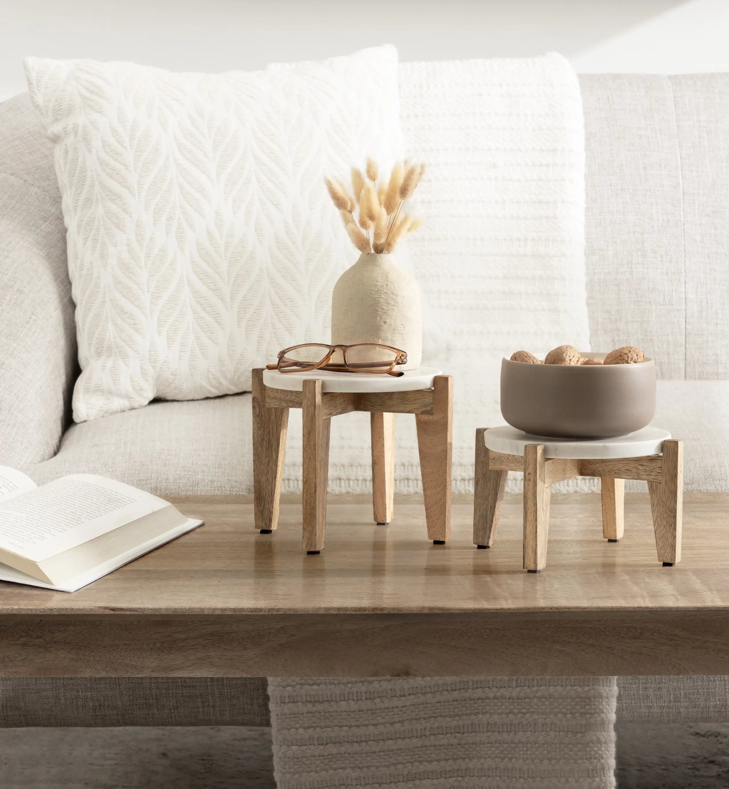 Modern Marble Two-Piece Plant Stands