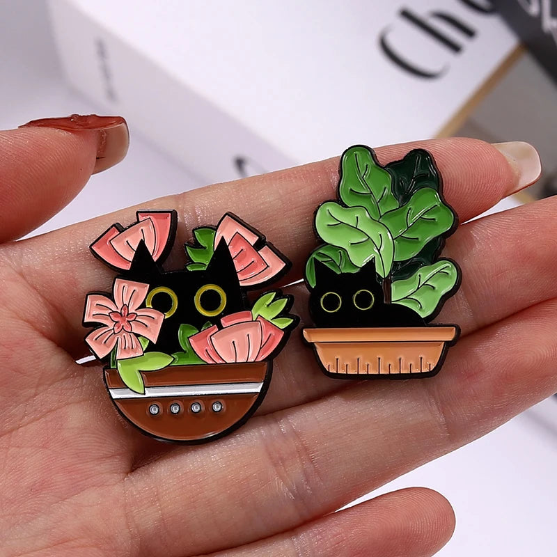 Cats in Plants Enamel Pins 