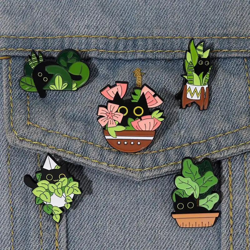 Cats in Plants Enamel Pins 