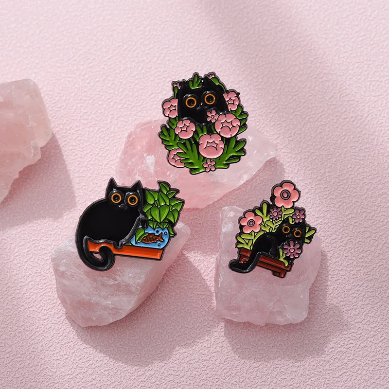 Cats in Plants Enamel Pins 