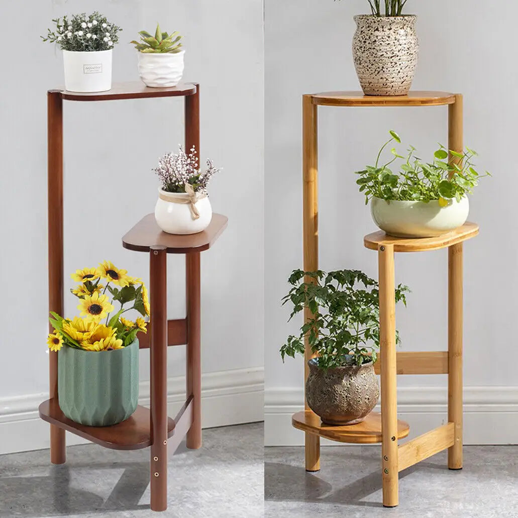 3 Tier Bamboo Corner Plant Stand Simplicity Flower Pot Holder Shelf
