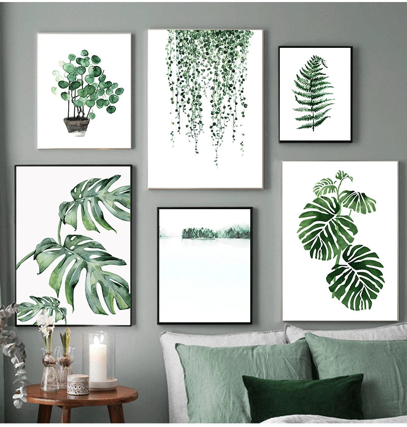 Scandinavian Style Tropical Plants Poster Green Leaves Decorative Picture Modern