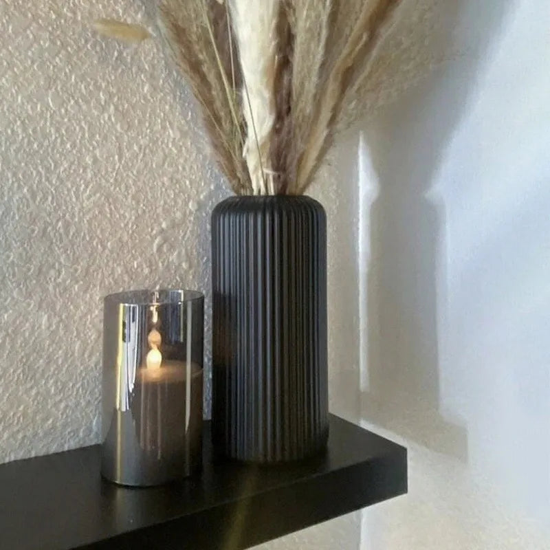 1Pc Chic Striped Ceramic-Look Plastic Vase
