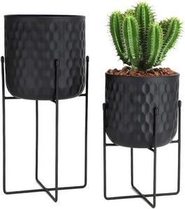 Set of 2 Planters with Stand Indoor Outdoor Metal Plant Stand