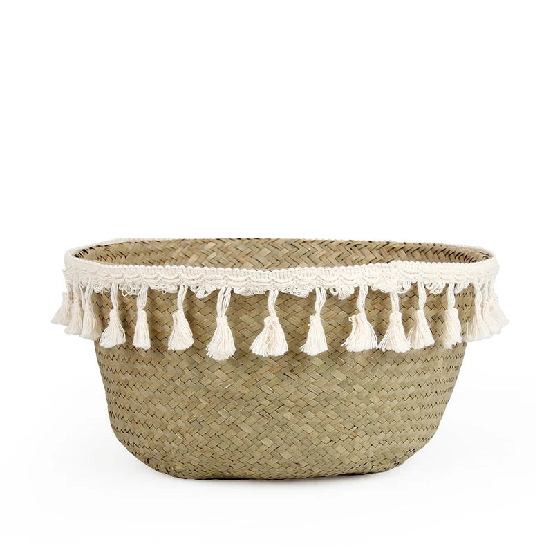 Boho Decor Wicker Baskets Storage Hand Woven Rattan Basket