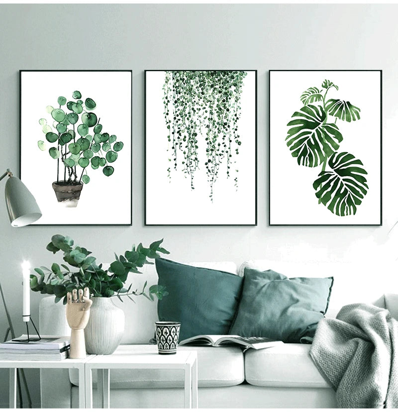 Scandinavian Style Tropical Plants Poster Green Leaves Decorative Picture Modern