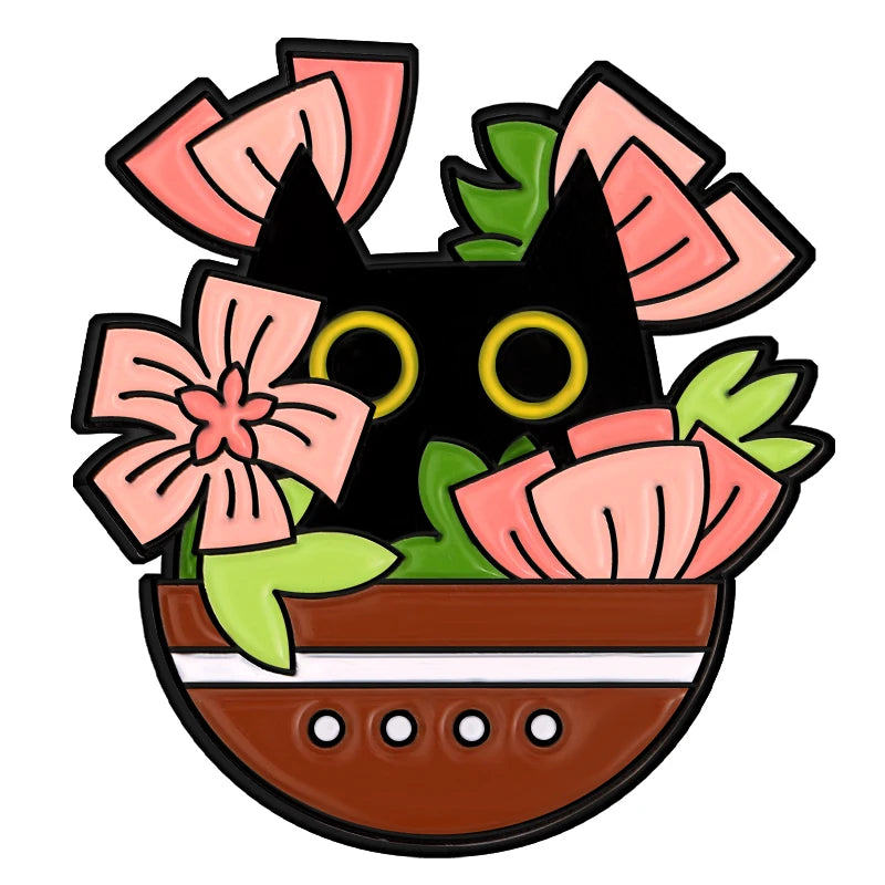 Cats in Plants Enamel Pins 