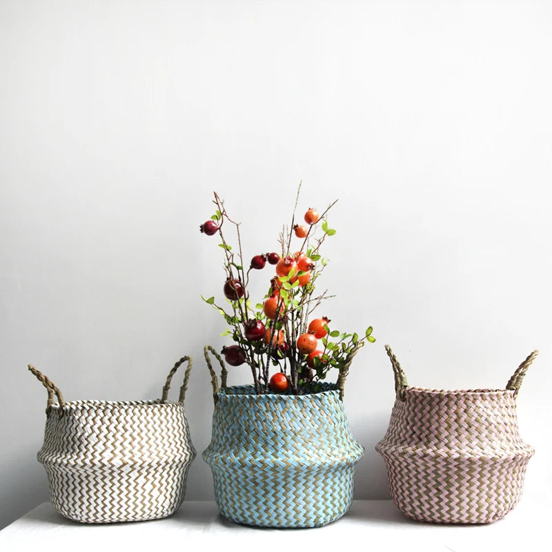 Boho Decor Striped Wicker Storage Baskets